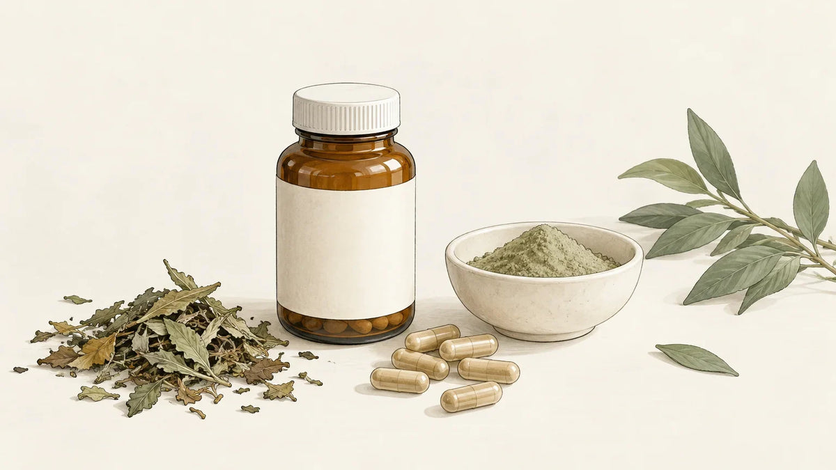 Flacon neutre et capsules illustrant le choix d’un complément alimentaire.